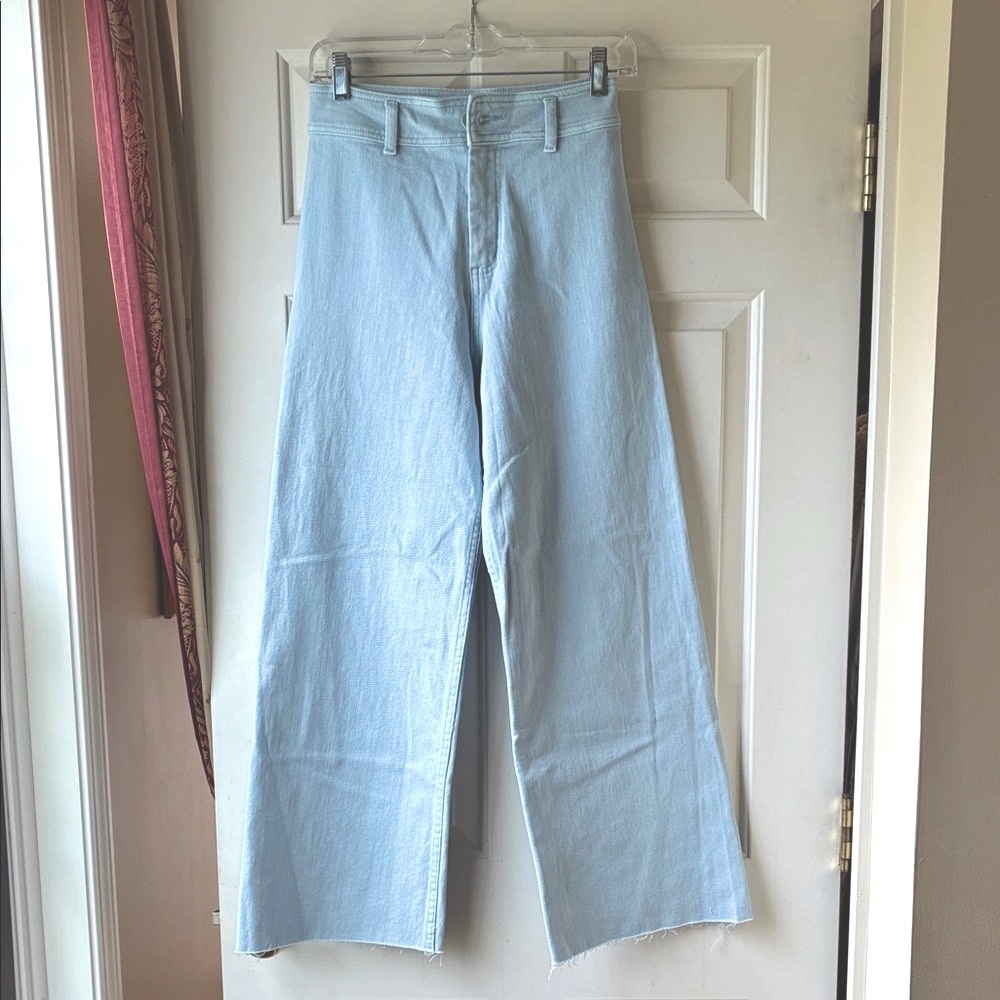 Miou Muse Straight Wide Leg Denim Pants Light Wash Blue Size S/4-6 NWOT - Picture 2 of 12